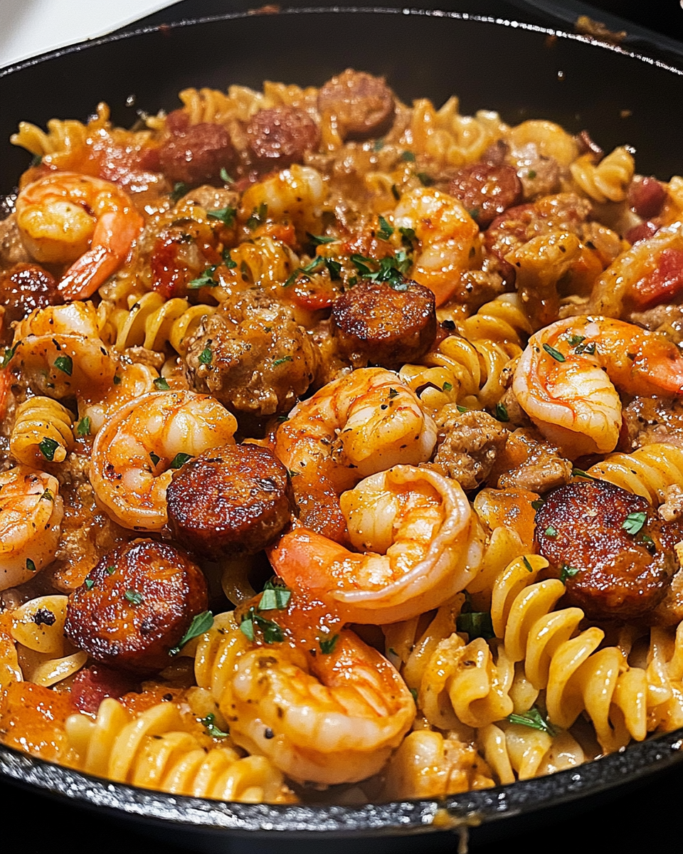 Cajun Ranch Shrimp and Sausage Pasta Skillet