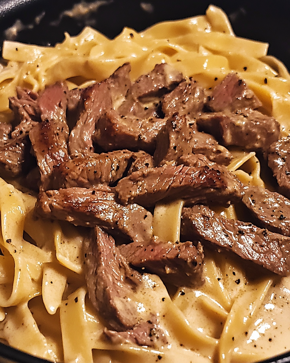 One-Pot Spicy Steak Alfredo Pasta