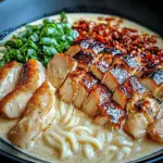Fiery Chicken Ramen with Creamy Garlic Sauce
