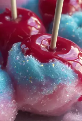 Colorful Candy Apples With Cotton Candy