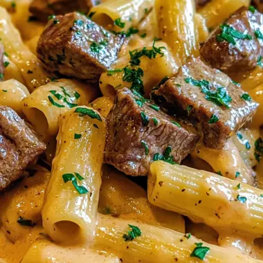 Creamy Buffalo Garlic Butter Steak Bites Pasta