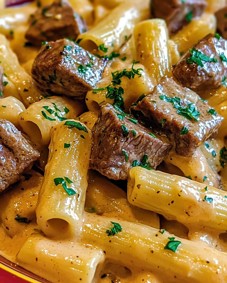 Creamy Buffalo Garlic Butter Steak Bites Pasta