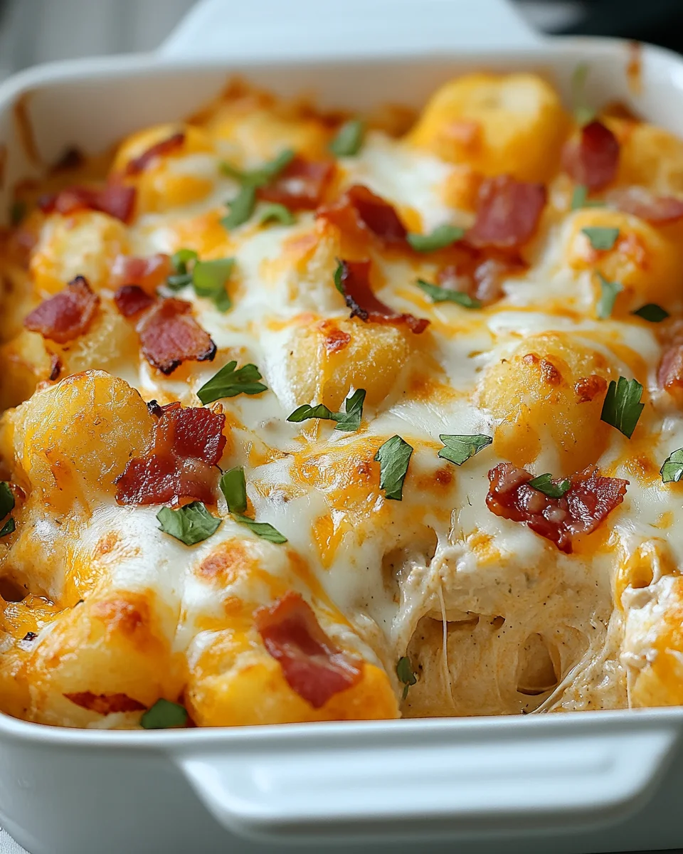 Easy Chicken Bacon Ranch Tater Tot Casserole