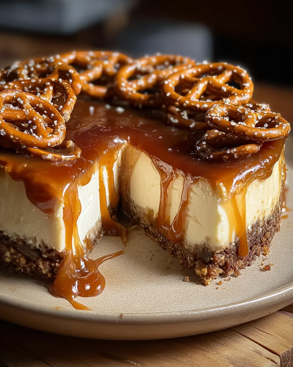Salted Caramel Pretzel Cheesecake