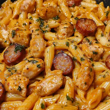 one pot Sweet Tangy Sausage & Chicken Pasta