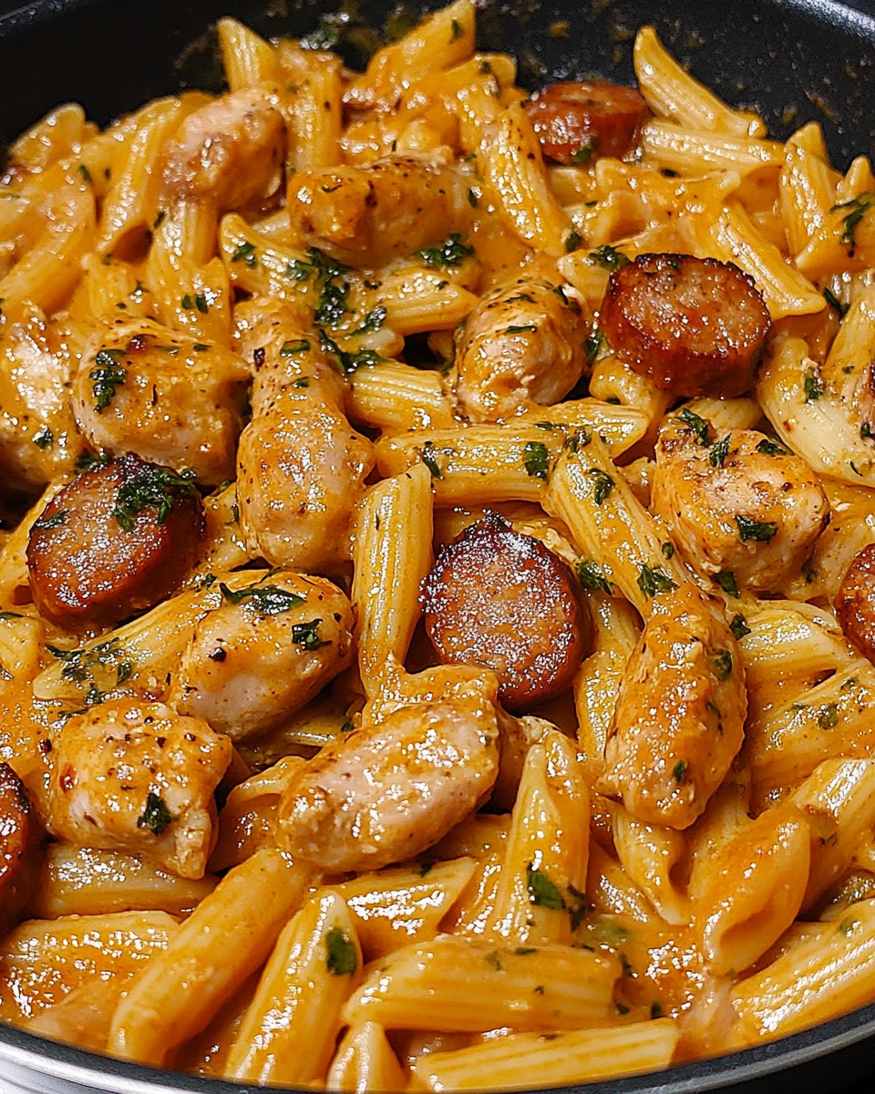 one pot Sweet Tangy Sausage & Chicken Pasta