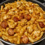 one pot Sweet Tangy Sausage and Chicken Pasta