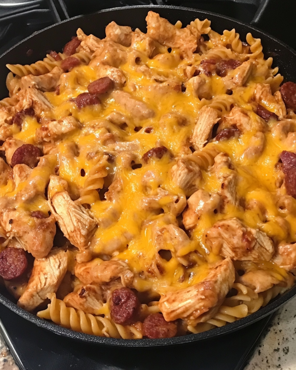 BBQ Ranch Chicken Sausage Pasta Skillet