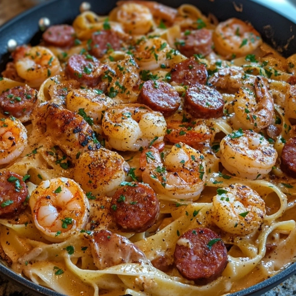 Cajun Shrimp and Sausage Alfredo Pasta 2
