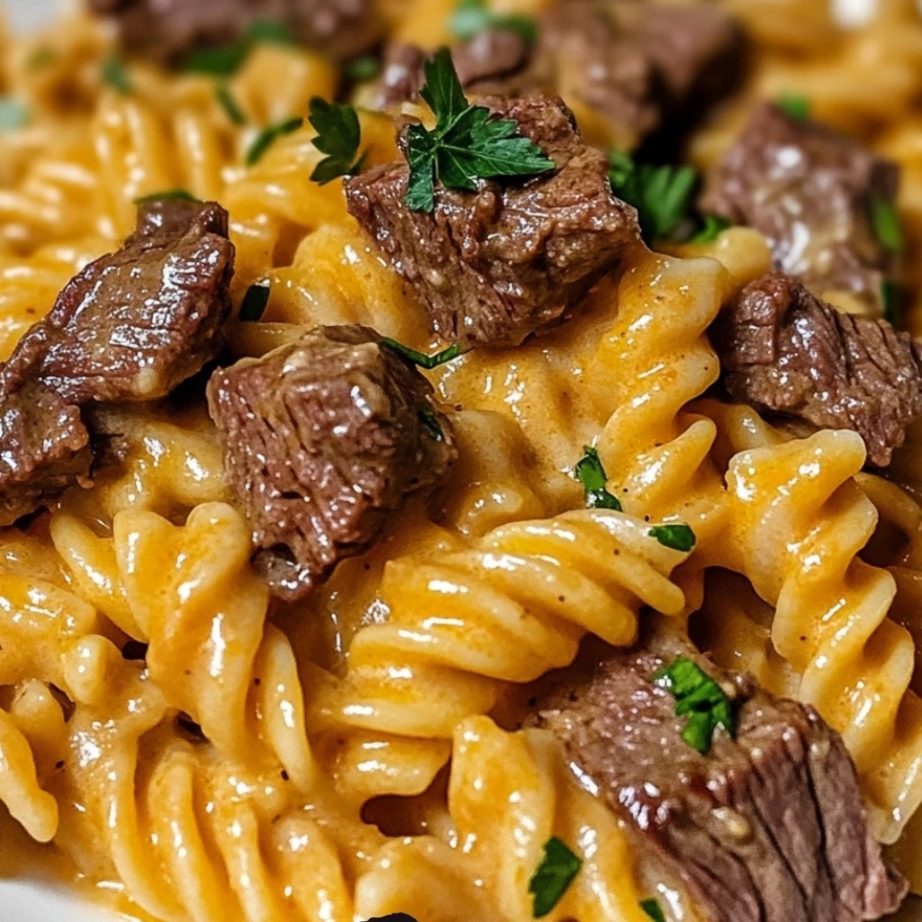 Cheesy Steak Bites and Rotini Pasta 2
