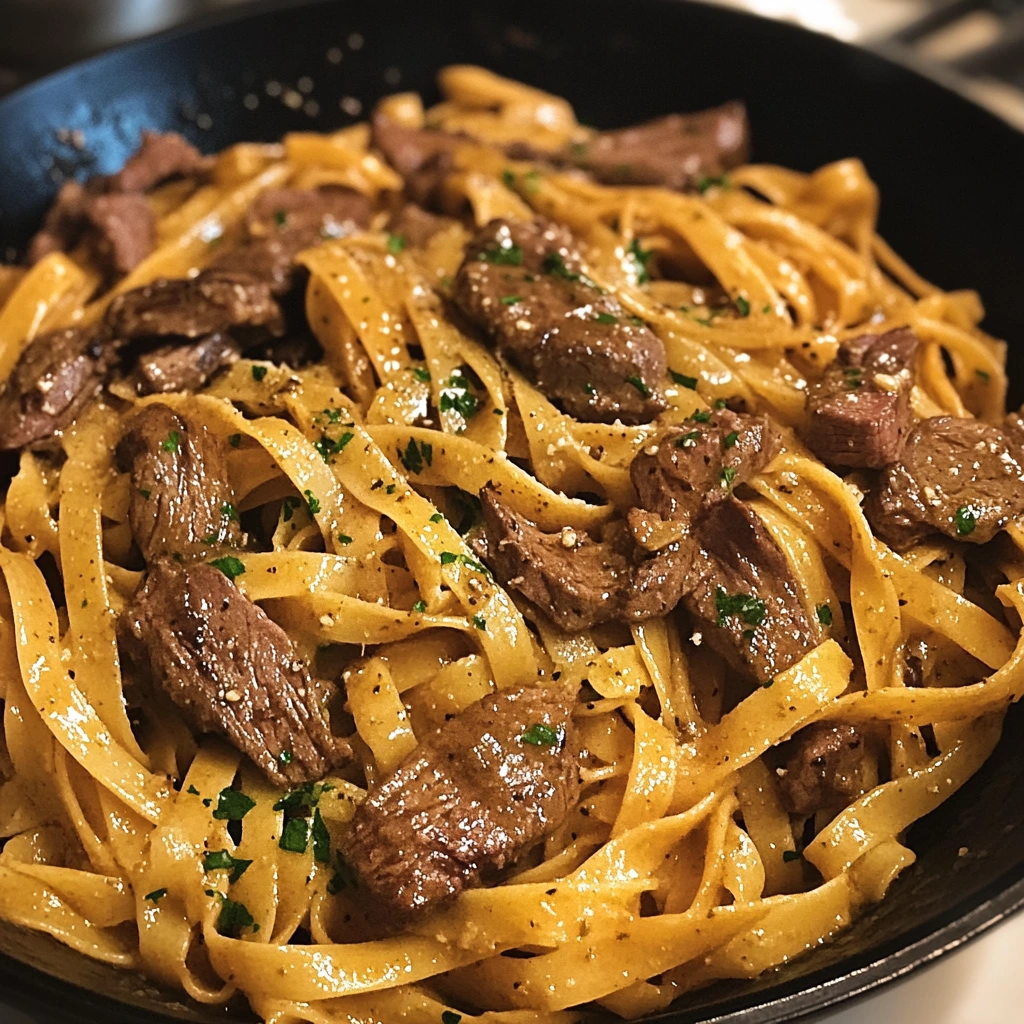 Spicy Garlic Butter Steak Pasta Skillet 2
