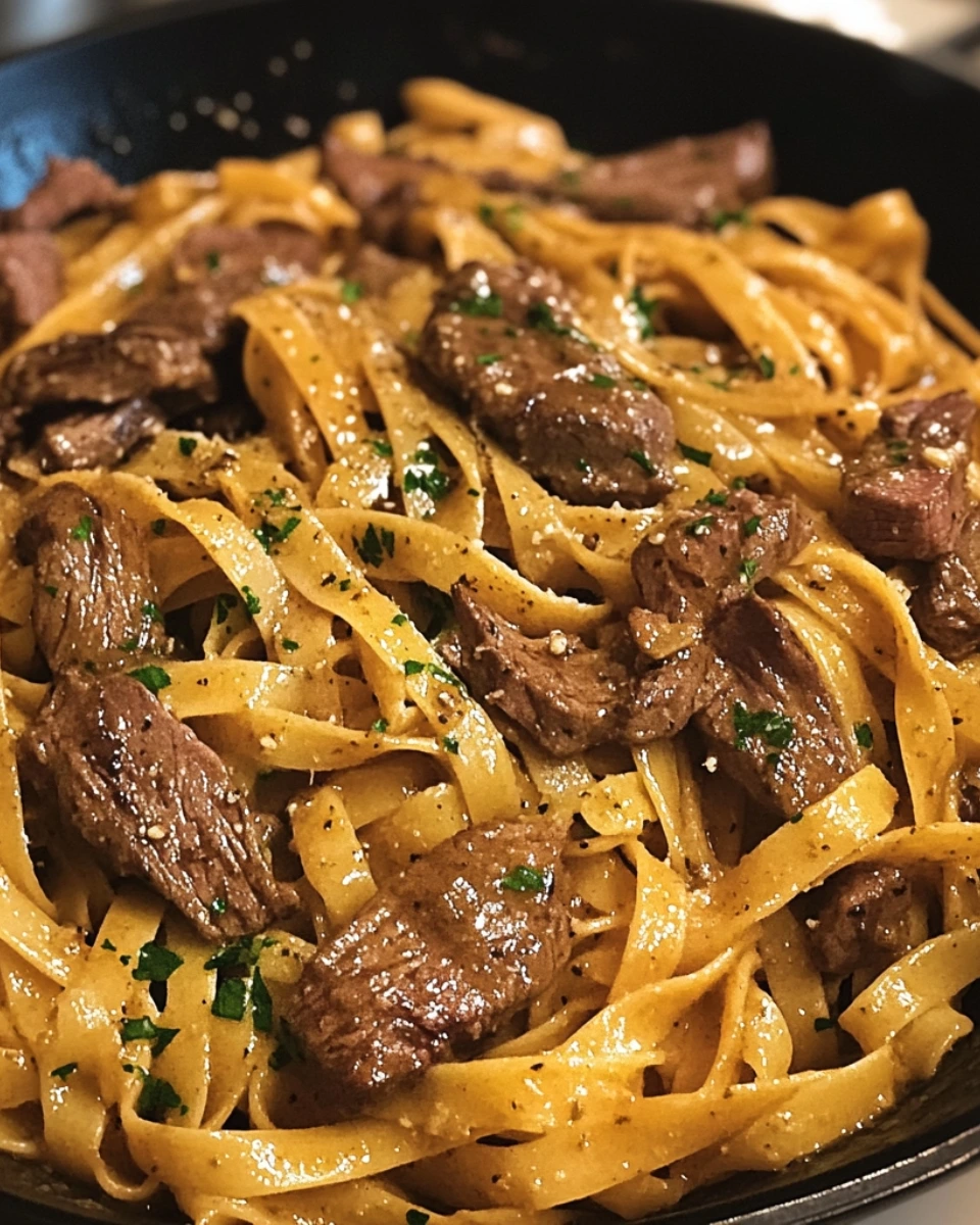 Spicy Garlic Butter Steak Pasta Skillet