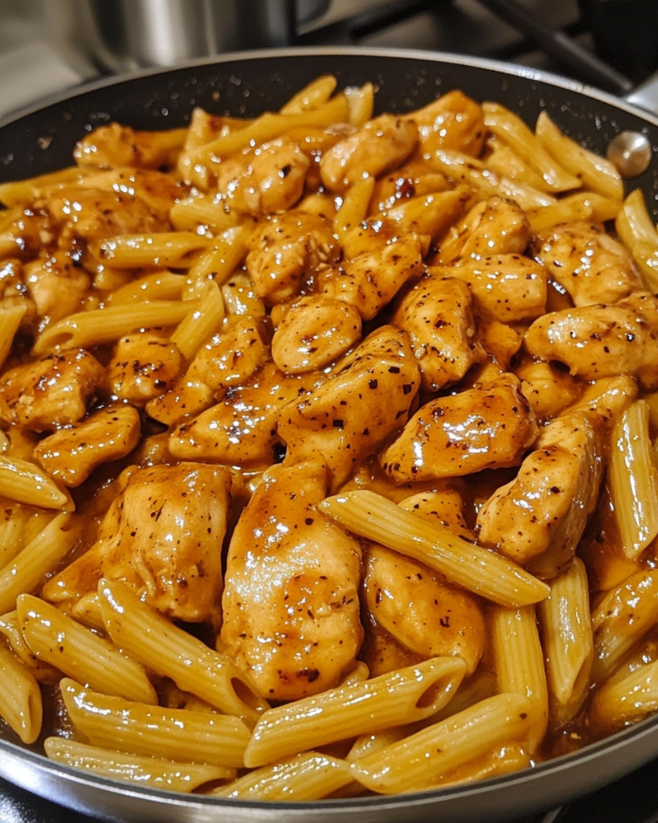 Sticky Garlic Honey Chicken Penne