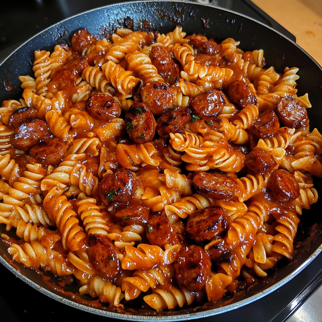 Sweet Chili BBQ Sausage Pasta Skillet 2