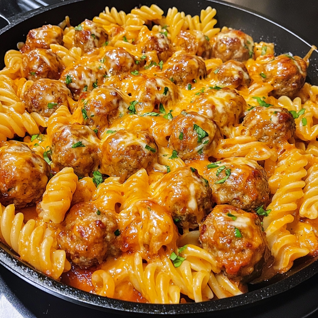 BBQ Ranch Meatball Cheddar Pasta Skillet 2