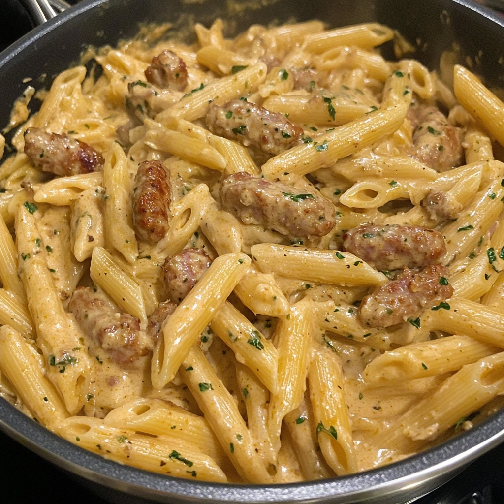 Creamy Garlic Butter Cajun Sausage Penne 1