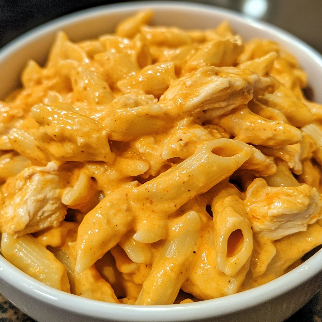 Creamy White Cheddar Buffalo Chicken Pasta 1