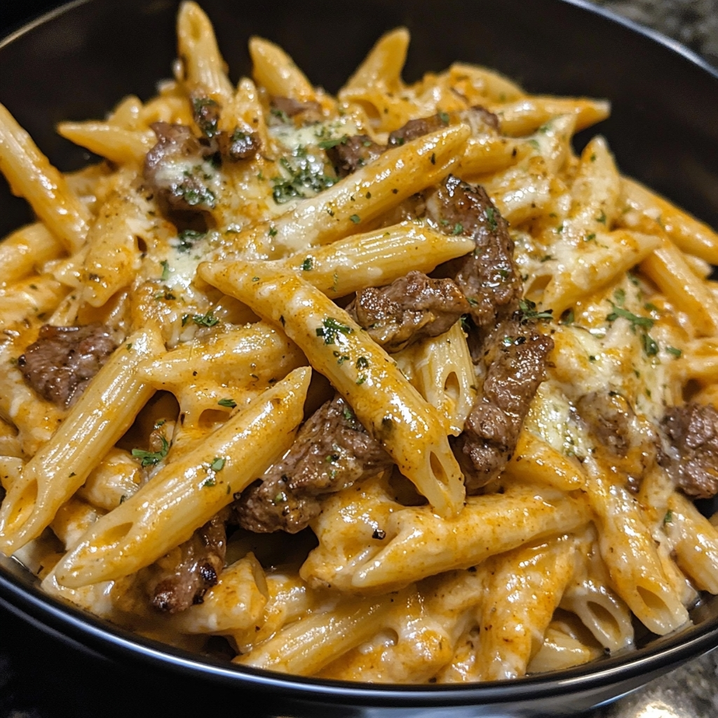 Creamy White Cheddar Cajun Steak Penne 1