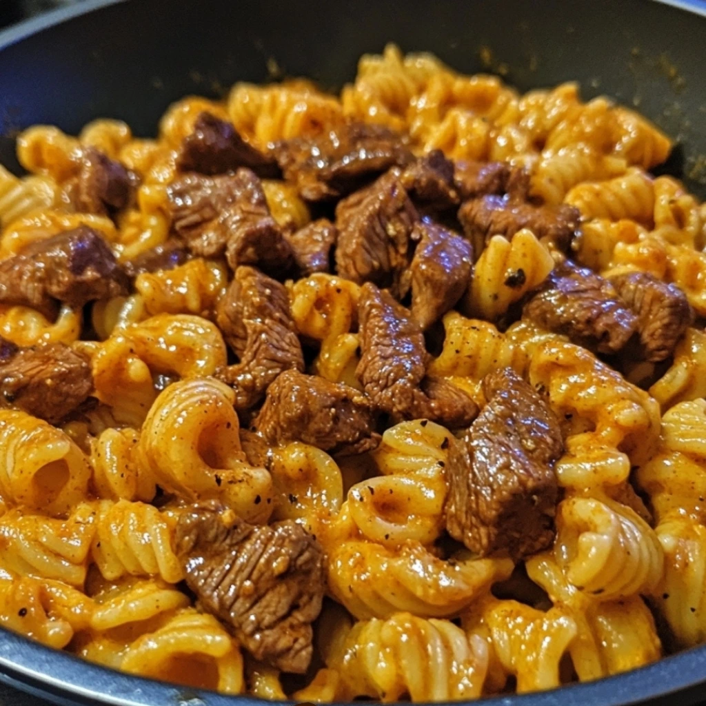 One Pot Sweet and Spicy Buffalo Steak Pasta 2