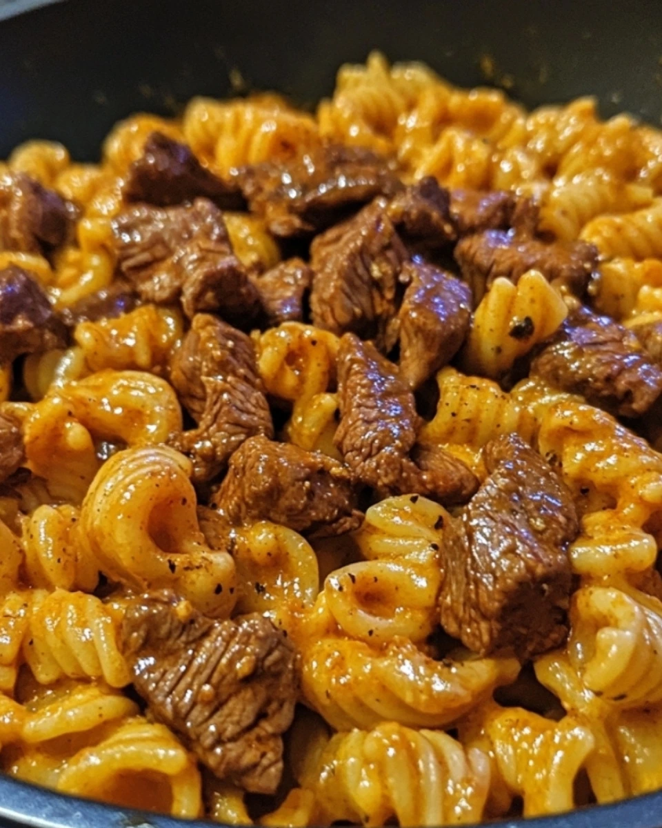 One Pot Sweet and Spicy Buffalo Steak Pasta