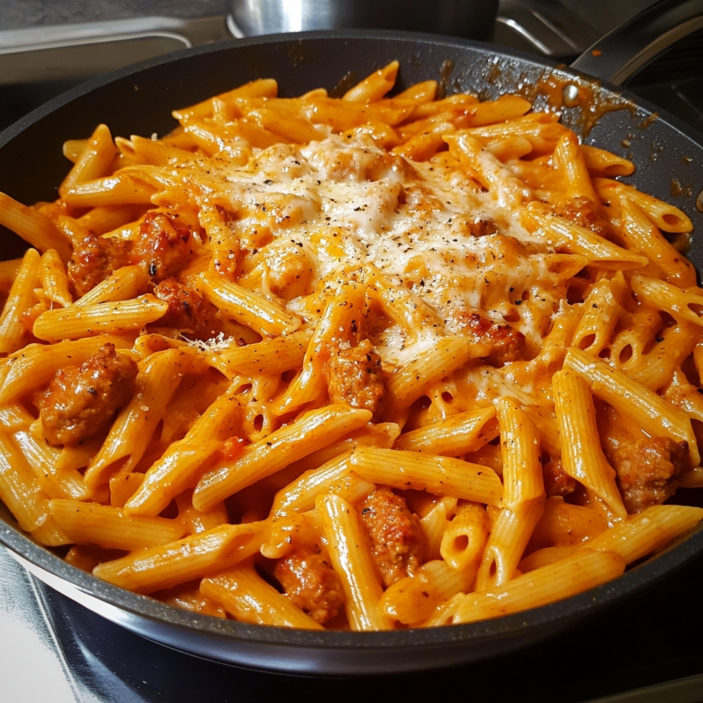 One Skillet Spicy Cajun Sausage Cheese Pasta 2