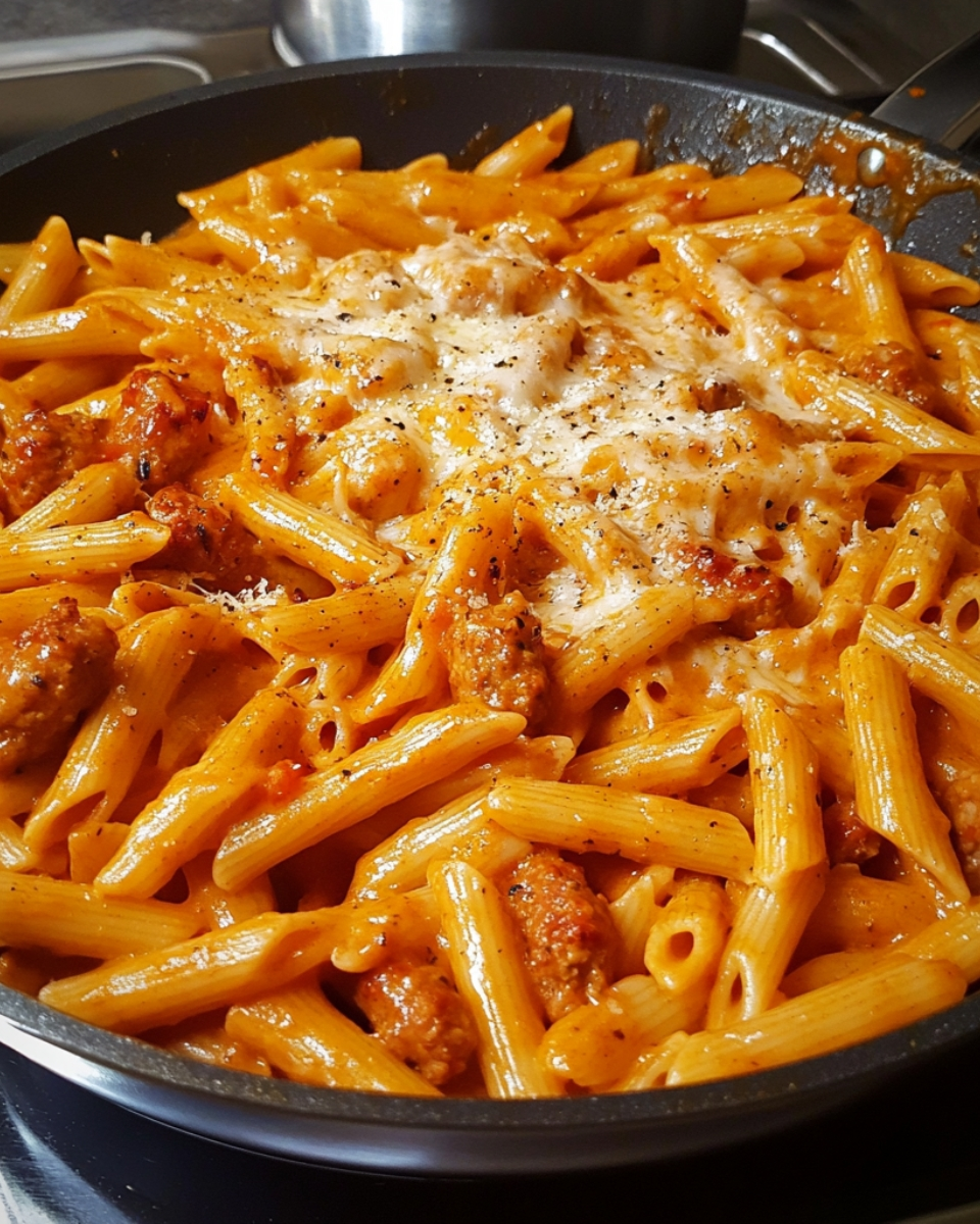 One Skillet Spicy Cajun Sausage Cheese Pasta