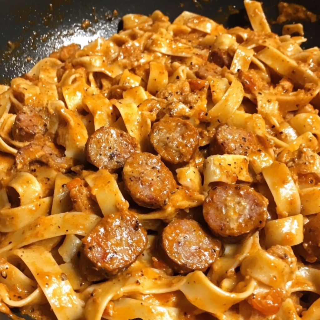 Spicy Cajun Garlic Butter Sausage Pasta 2