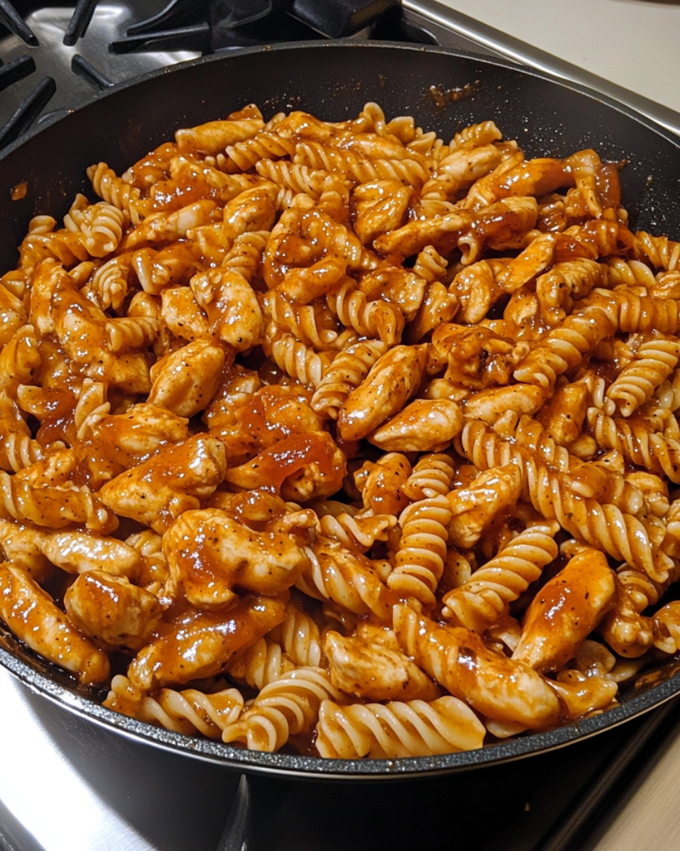 Sticky Honey BBQ Chicken Pasta Skillet 1