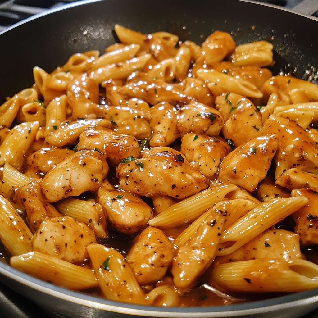 Sticky Honey Garlic Chicken Pasta Skillet 2
