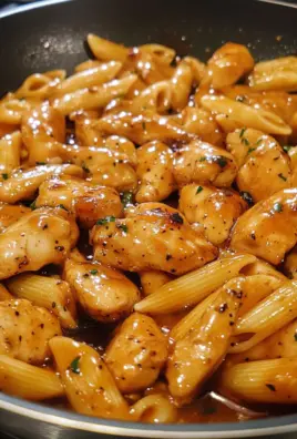 Sticky Honey Garlic Chicken Pasta Skillet