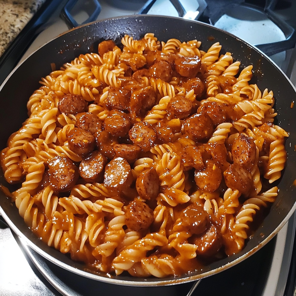 Sticky Sweet Chili Garlic Sausage Pasta 1