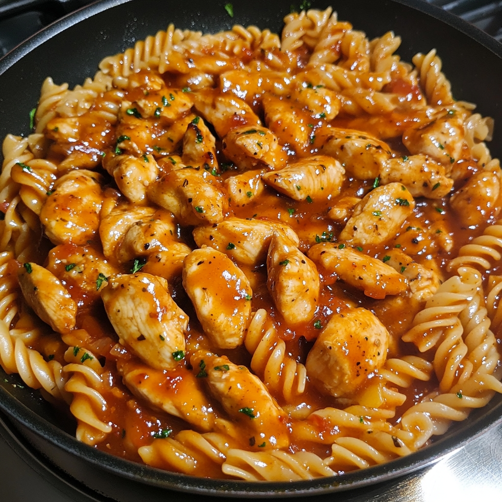 Sticky Sweet Garlic Chicken Pasta Skillet 1