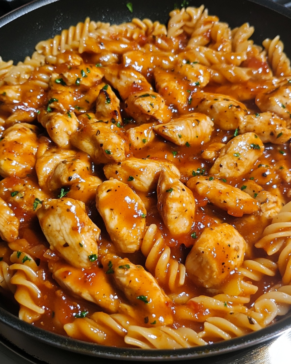 Sticky Sweet Garlic Chicken Pasta Skillet 2