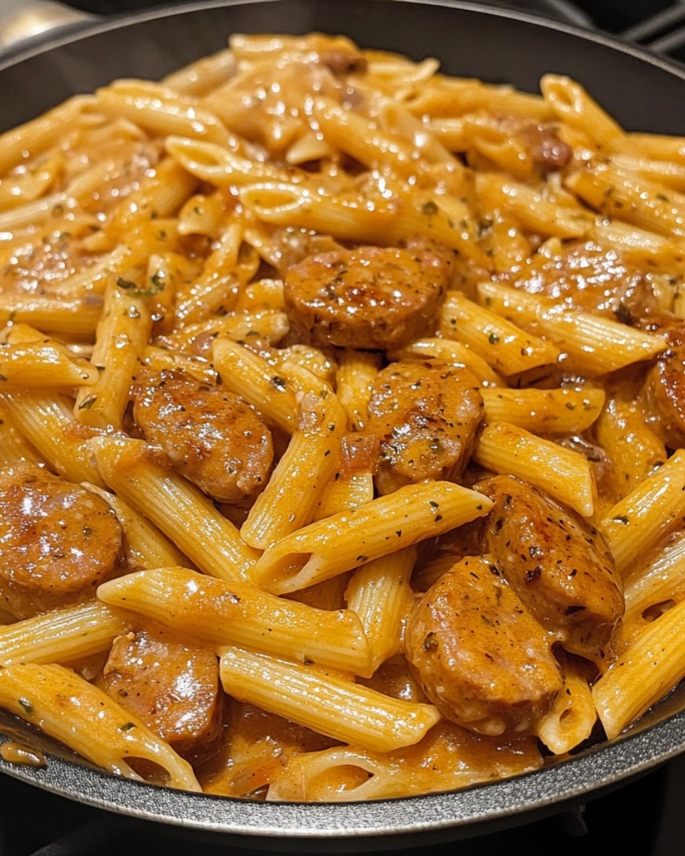 Sticky Sweet Garlic Parmesan Sausage Penne 1
