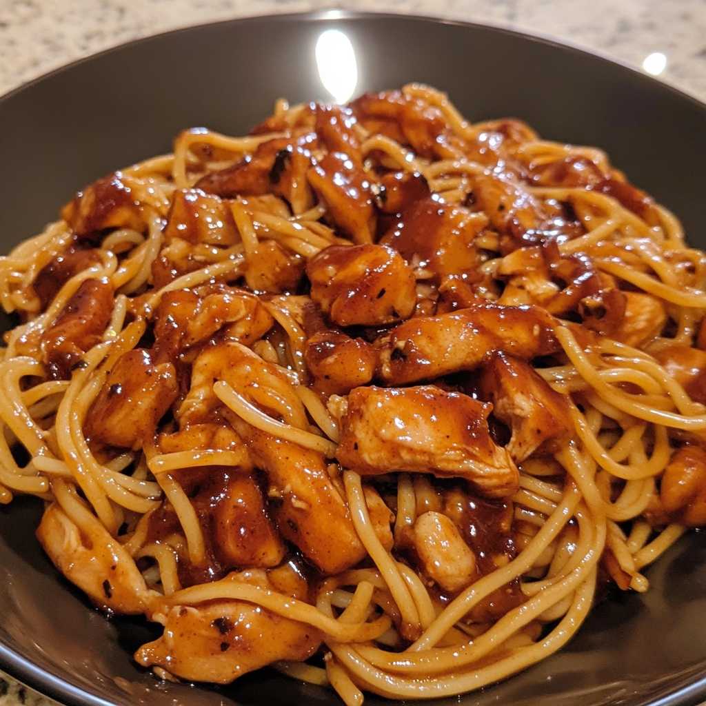 Sticky Teriyaki Honey Garlic Chicken Pasta Skillet 1