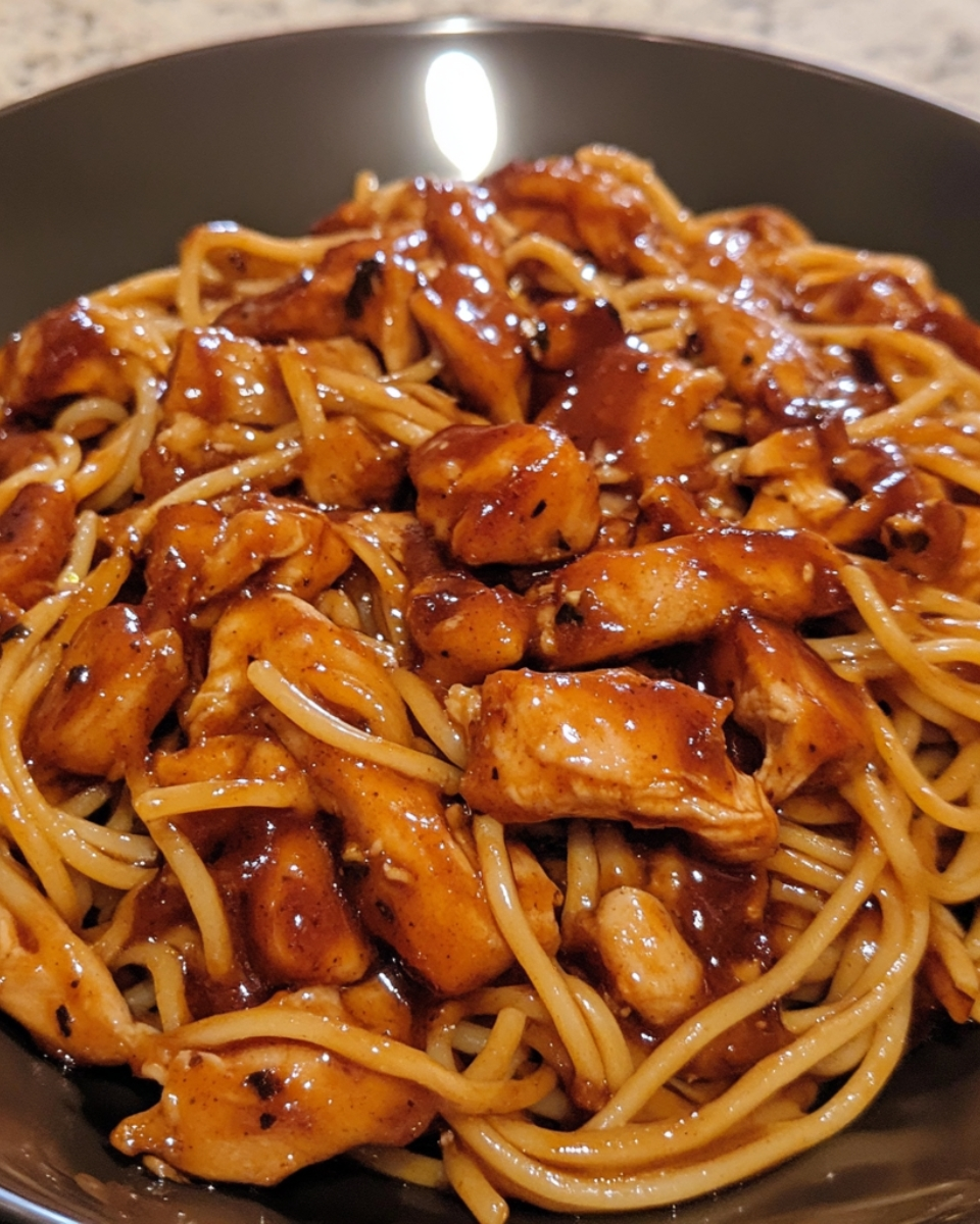 Sticky Teriyaki Honey Garlic Chicken Pasta Skillet 2