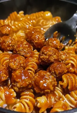 Sweet and Tangy BBQ Chicken Meatball Pasta