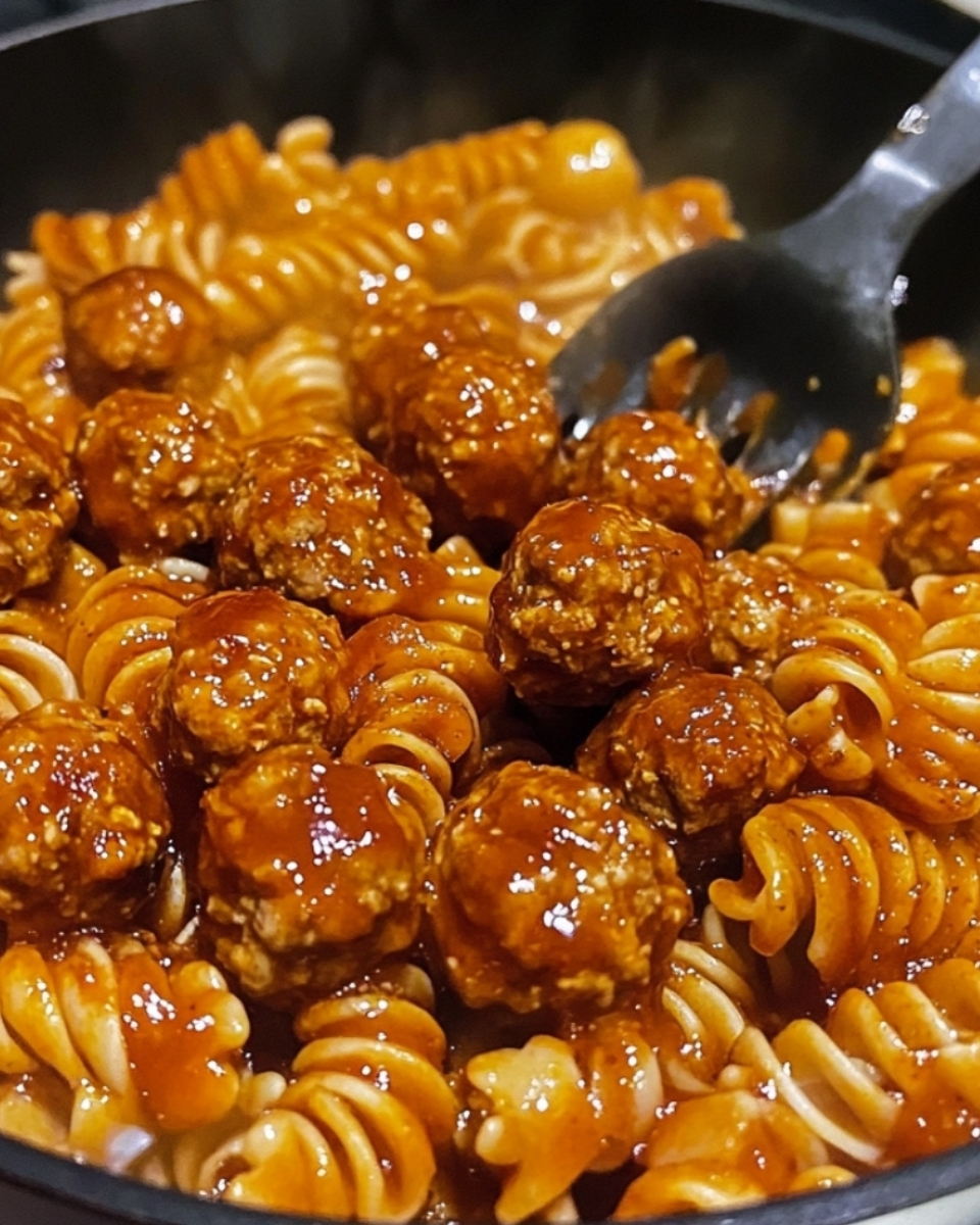 Sweet and Tangy BBQ Chicken Meatball Pasta